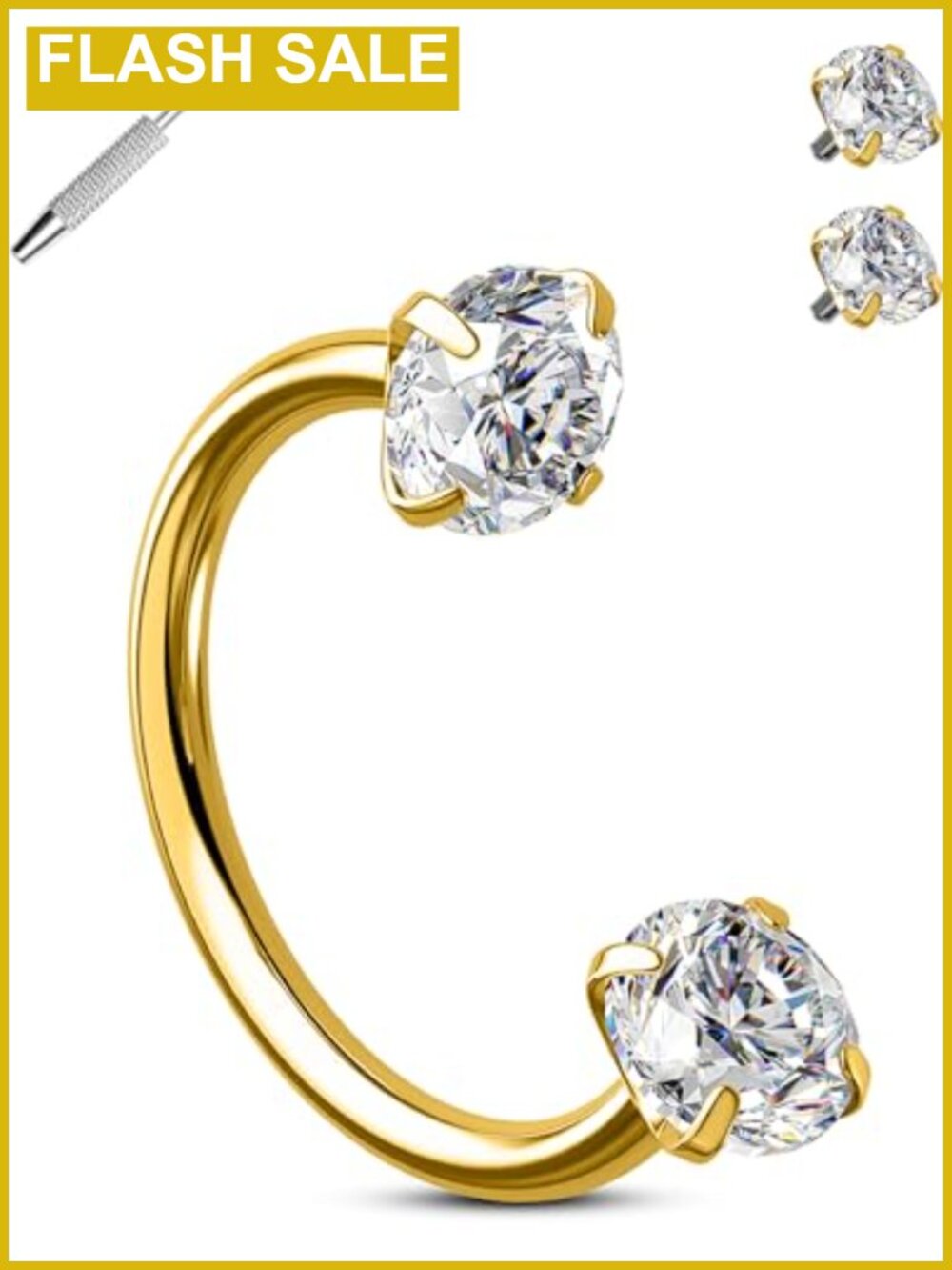 316L Surgical Steel Horseshoe Nose Ring 20G Internally Threaded CZ Stud